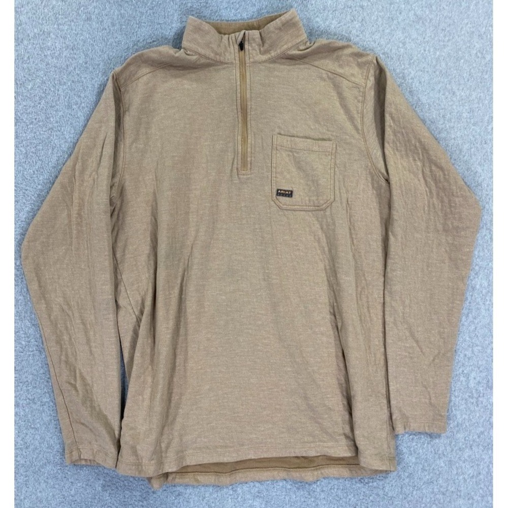 Ariat Rebar Foundation Shirt Mens LT Brown 1/4 Zip Long Sleeve Pullover Workwear